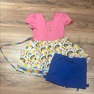 Makena Lane Girls size 6 Pink and Blue Rainbow BTS Kids Outfit with shortie